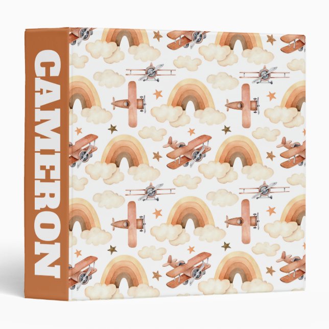 Cute Watercolor Rainbow Airplane Pattern Binder (Front/Spine)