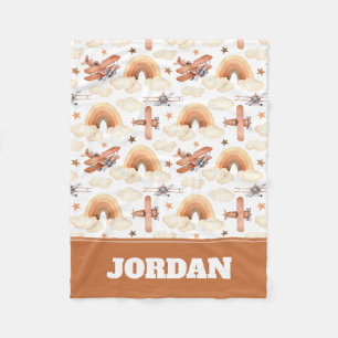 Cute Watercolor Rainbow Airplane Pattern Fleece Blanket