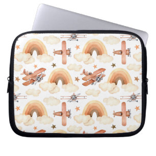 Cute Watercolor Rainbow Airplane Pattern Laptop Sleeve