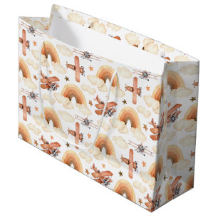Cute Watercolor Rainbow Airplane Pattern Large Gift Bag