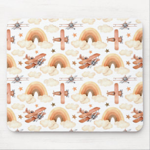 Cute Watercolor Rainbow Airplane Pattern Mouse Pad