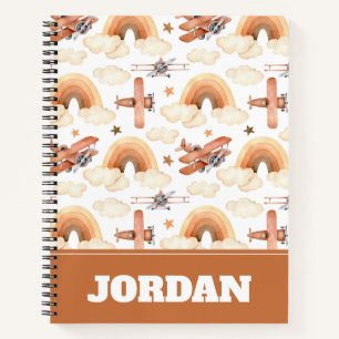 Cute Watercolor Rainbow Airplane Pattern Notebook