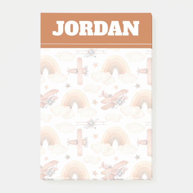 Cute Watercolor Rainbow Airplane Pattern Post-it Notes (Front)