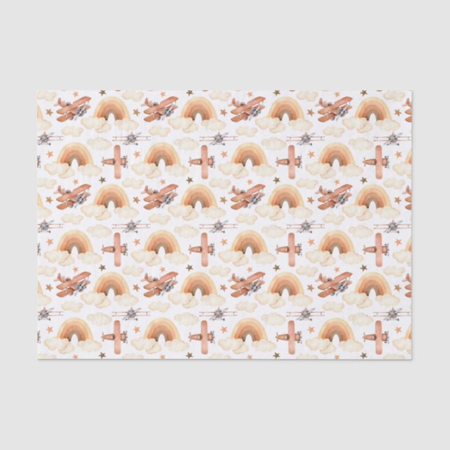 Cute Watercolor Rainbow Airplane Pattern Tissue Paper (Front)