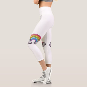 Cute Watercolor Rainbow And Clouds Capri Leggings