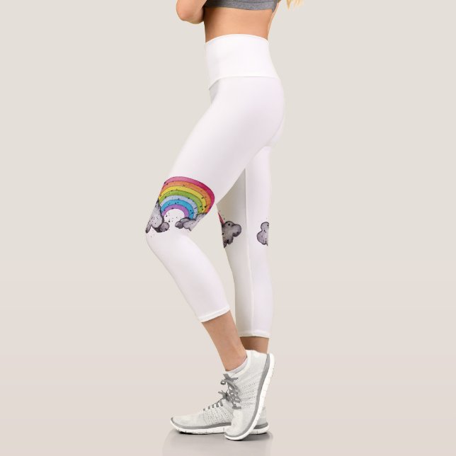 Cute Watercolor Rainbow And Clouds Capri Leggings (Left)