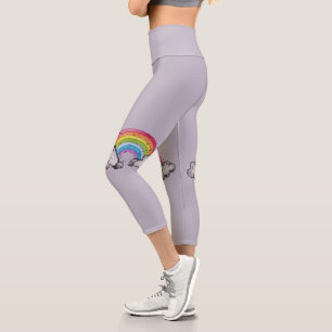 Cute Watercolor Rainbow And Clouds Capri Leggings
