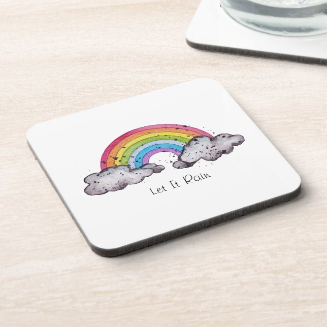 Cute Watercolor Rainbow And Clouds Coaster (Left Side)