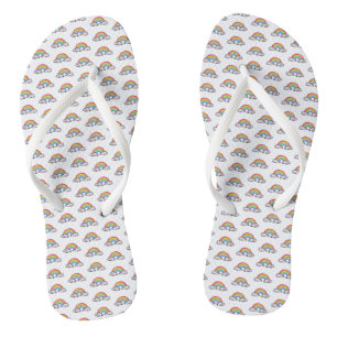 Cute Watercolor Rainbow And Clouds Flip Flops