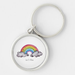 Cute Watercolor Rainbow And Clouds Keychain