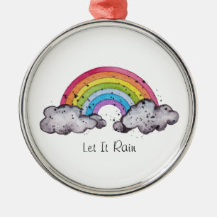Cute Watercolor Rainbow And Clouds Metal Ornament