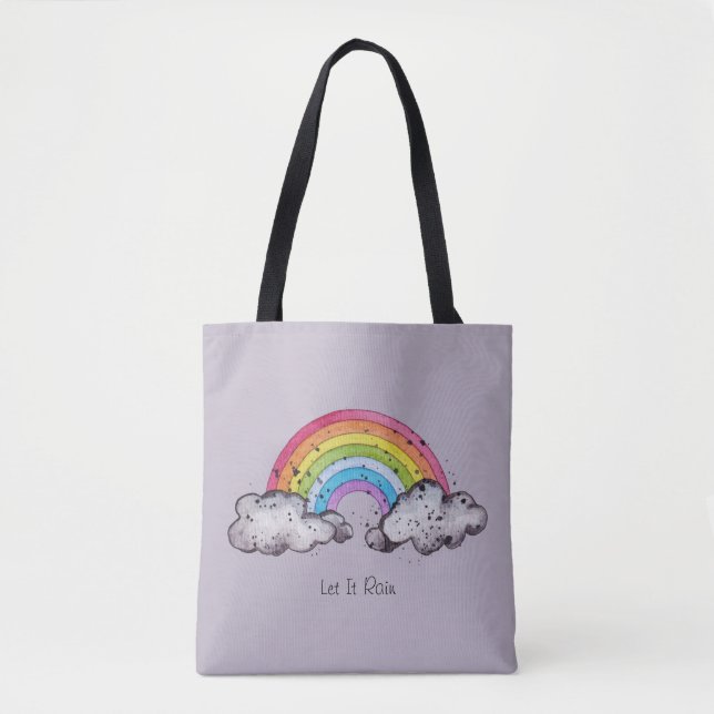 Cute Watercolor Rainbow And Clouds Tote Bag (Front)