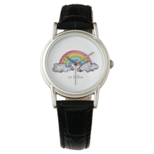 Cute Watercolor Rainbow And Clouds Watch (Front)