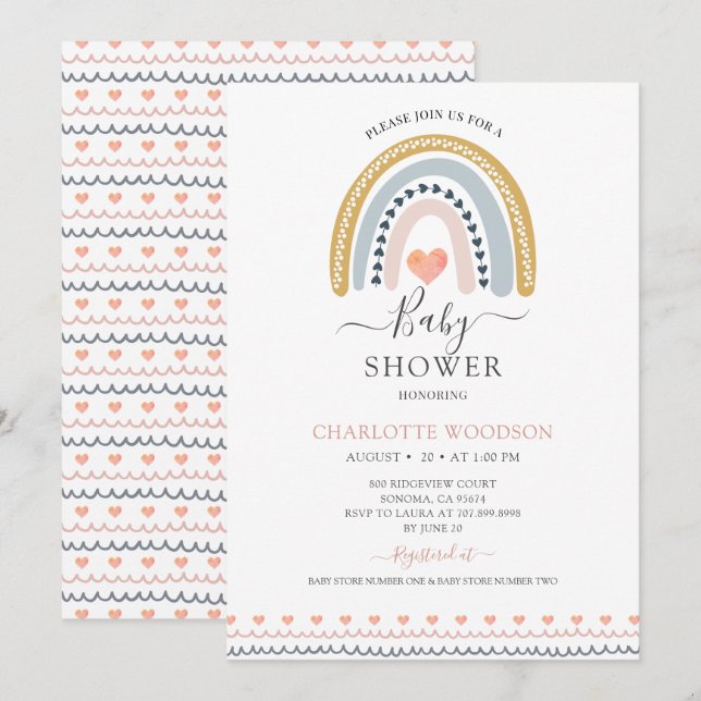 Cute Watercolor Rainbow Baby Shower Invitation (Front/Back)