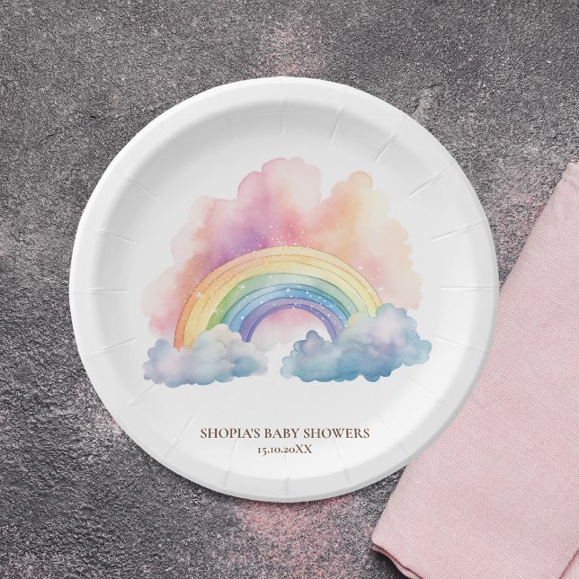 Cute Watercolor Rainbow Baby Shower Paper Plate (Creator Uploaded)