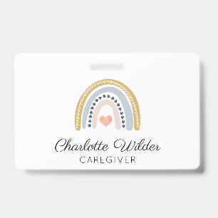 Cute Watercolor Rainbow Caregiver Business Card Badge