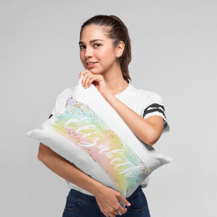 Cute Watercolor Rainbow Custom Name Lumbar Pillow
