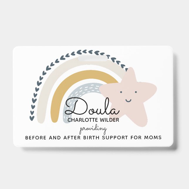 Cute Watercolor Rainbow Doula Birth Services ID Badge (Front)
