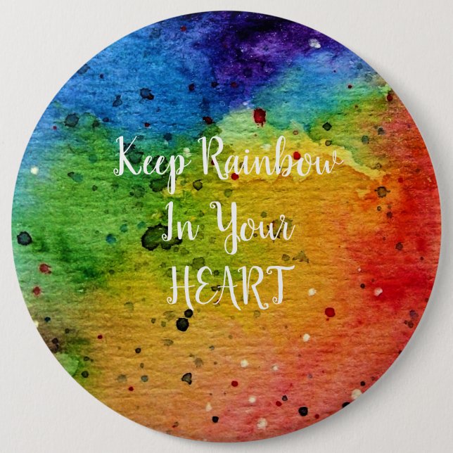 Cute Watercolor Rainbow Heart 6 Inch Round Button (Front)