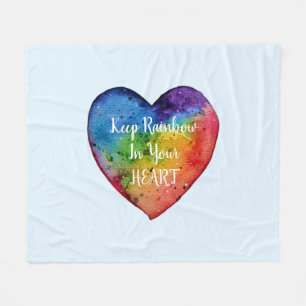 Cute Watercolor Rainbow Heart Fleece Blanket