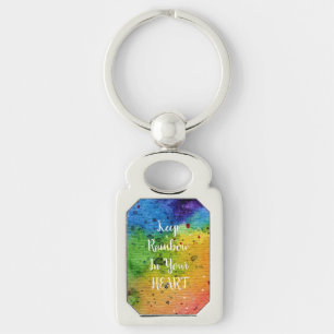 Cute Watercolor Rainbow Heart Keychain