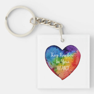 Cute Watercolor Rainbow Heart Keychain
