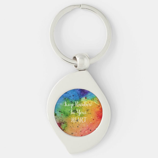 Cute Watercolor Rainbow Heart Keychain (Front)