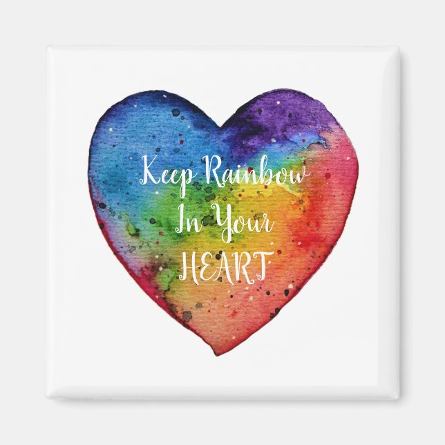 Cute Watercolor Rainbow Heart Magnet (Front)