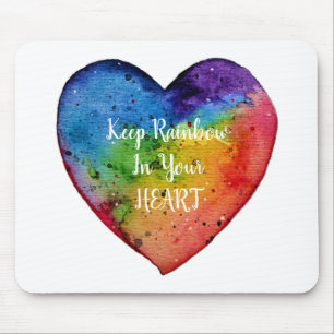 Cute Watercolor Rainbow Heart Mouse Pad