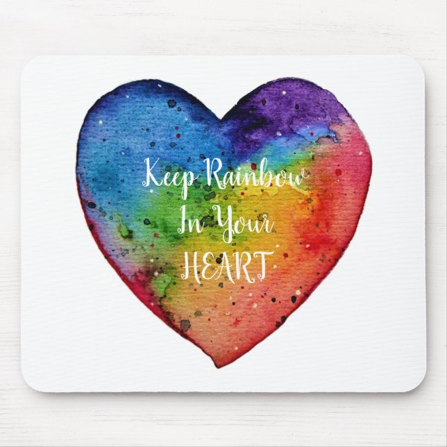 Cute Watercolor Rainbow Heart Mouse Pad (Front)