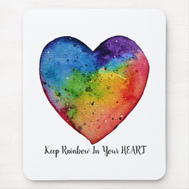 Cute Watercolor Rainbow Heart Mouse Pad (Front)