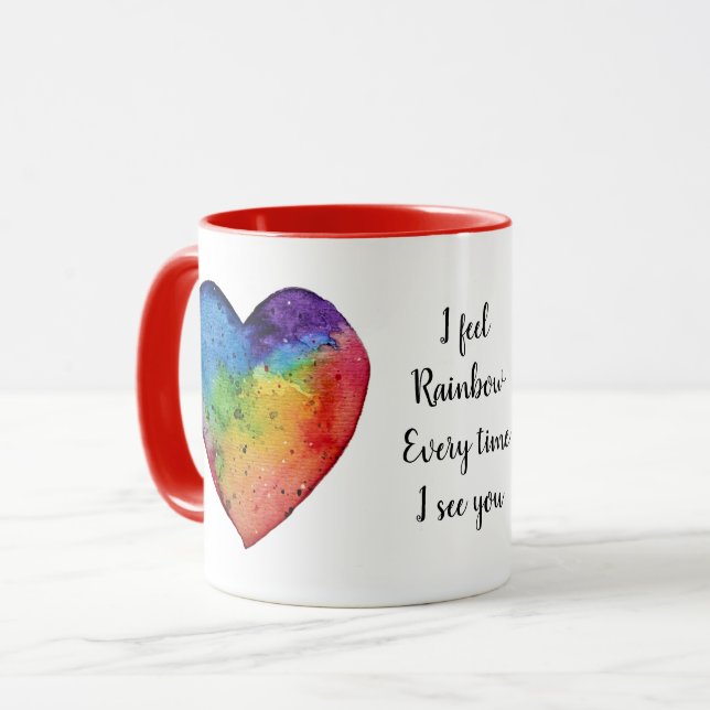 Cute watercolor Rainbow Heart Mug (Front Left)