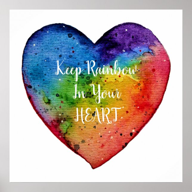 Cute Watercolor Rainbow Heart Poster (Front)