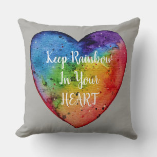 Cute Watercolor Rainbow Heart Throw Pillow