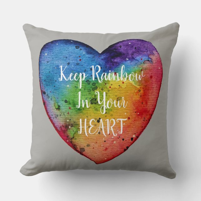 Cute Watercolor Rainbow Heart Throw Pillow (Front)