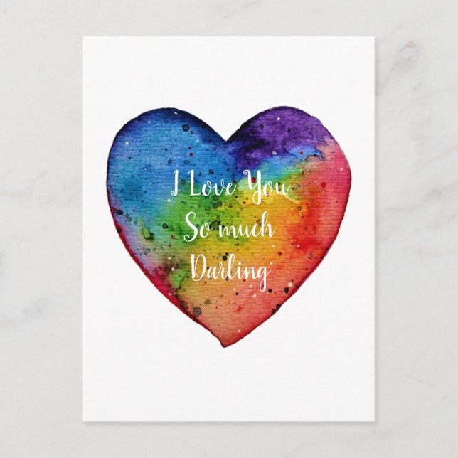 Cute watercolor Rainbow Heart, Valentines Holiday Postcard (Front)