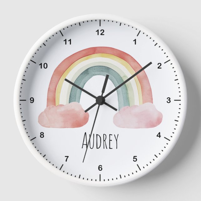 Cute Watercolor Rainbow Personalized Clock (Front)