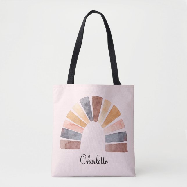 Cute Watercolor Rainbow Personalized Kid's  Tote Bag (Front)