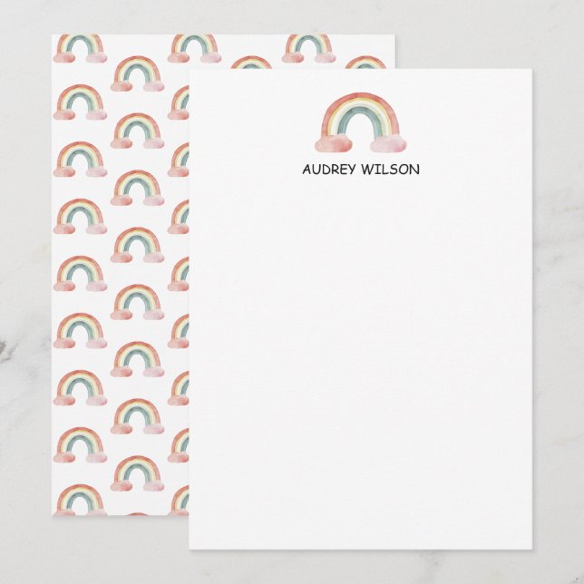 Cute Watercolor Rainbow Personalized Stationery Card (Front/Back)