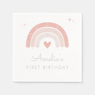 Cute Watercolor Rainbow Pink Girl Birthday Napkin
