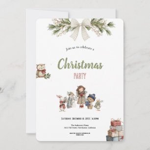 Cute watercolor red and green christmas party  invitation