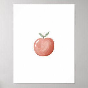 Cute Watercolor Red Apple Fruit Nursery Poster
