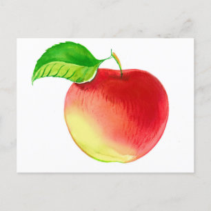 Cute Watercolor Red Apple Fruit Postcard