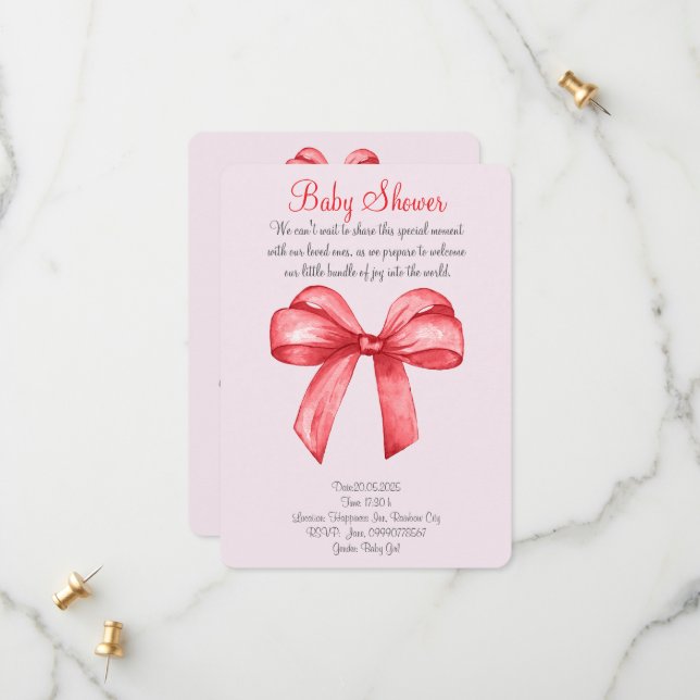 Cute watercolor red bow save the date (Front/Back In Situ)