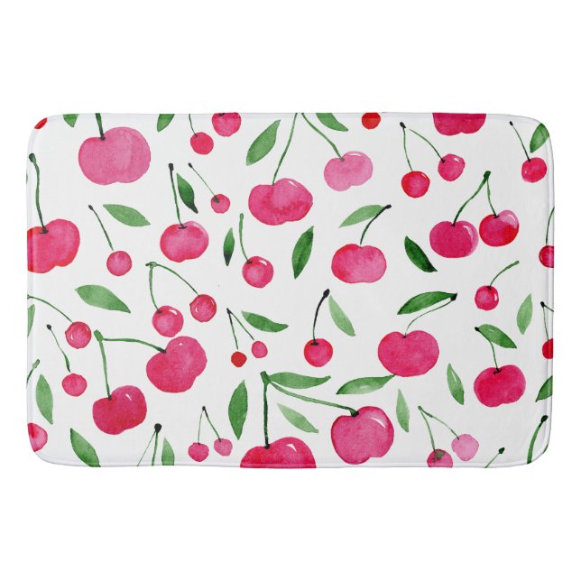 Cute watercolor red cherries pattern bath mat (Front)