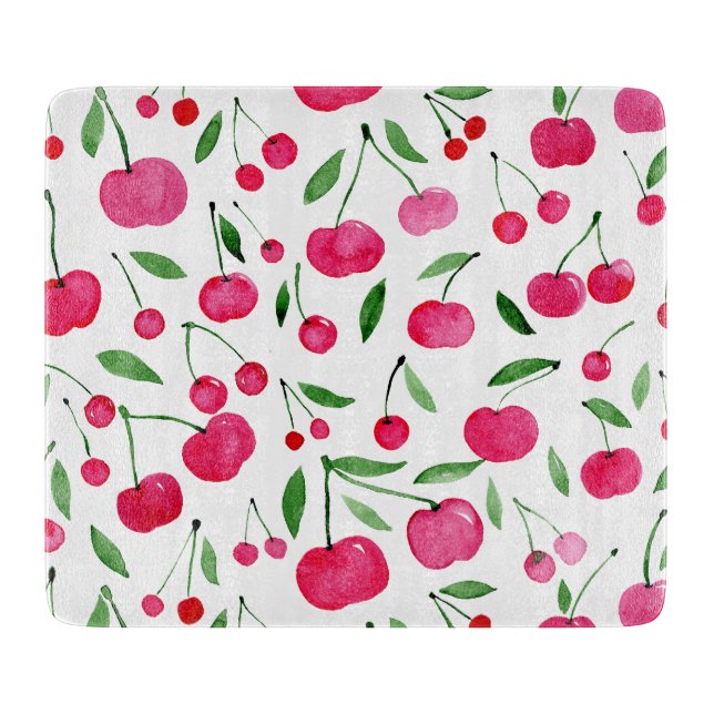 Cute watercolor red cherries pattern cutting board (Front)
