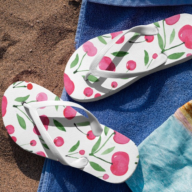 Cute watercolor red cherries pattern flip flops (Creator Uploaded)