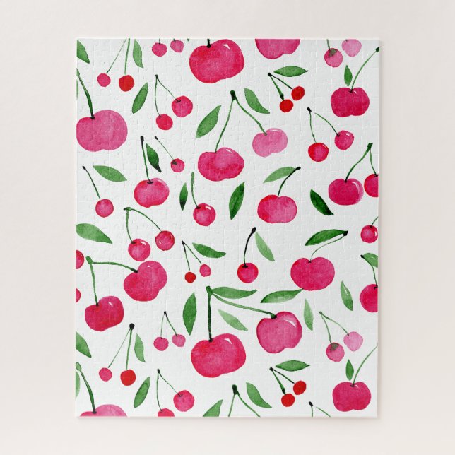 Cute watercolor red cherries pattern jigsaw puzzle (Vertical)