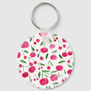 Cute watercolor red cherries pattern keychain