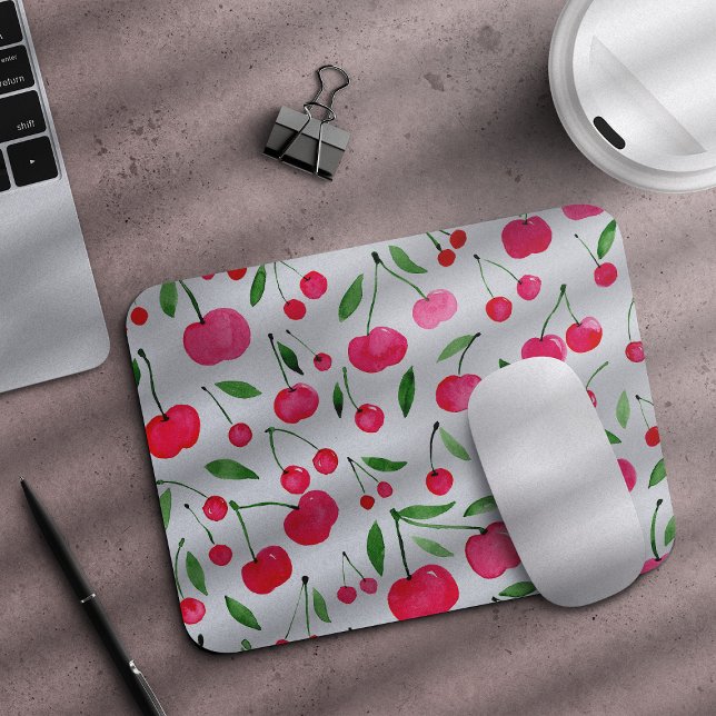 Cute watercolor red cherries pattern mouse pad (Creator Uploaded)